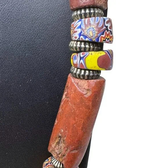 Vintage Ethnic Red Coral & Bakelite Cane Glass Trade Beads Beaded Necklace 27" - Picture 8 of 10